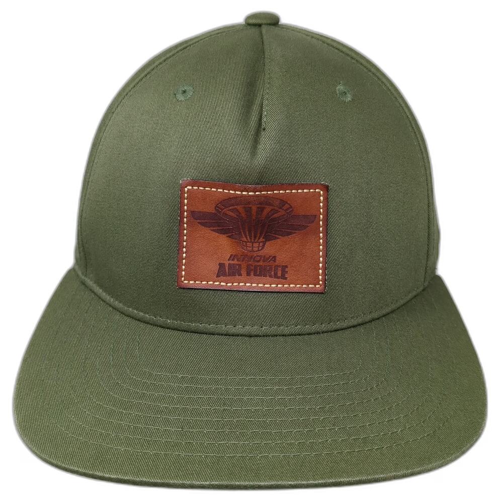 Innova Green 5 Panel Hat One Size Air Force Leather Patch Snapback Flat Brim